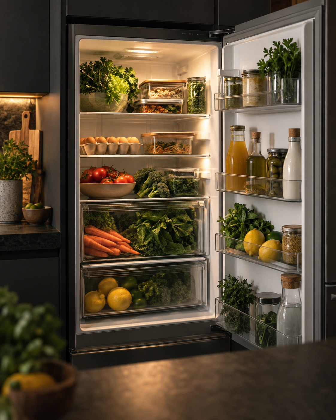 Inspiração de organização de alimentos na geladeira