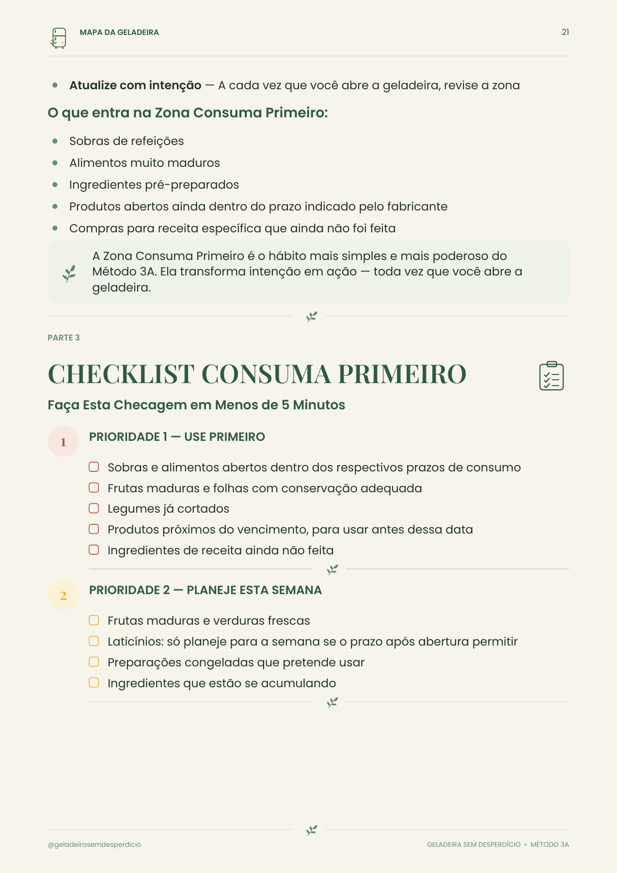 Checklist Consuma Primeiro: página real do guia